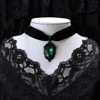 Gothic Venom Kristall Kamee Halskette für Frauen Mode Hexe Schmuck Accessoire Geschenk Goth Alternative Grün Kristall Samt Choker