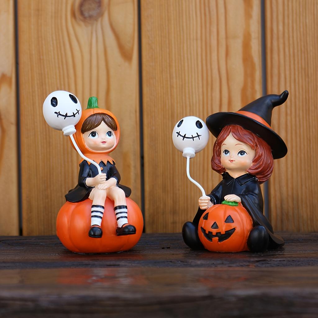 2pcs of Witch Sisters with Balloons Statues, Handcrafted Halloween Witch Decorations and Home Table Decorations, Festival Gifts