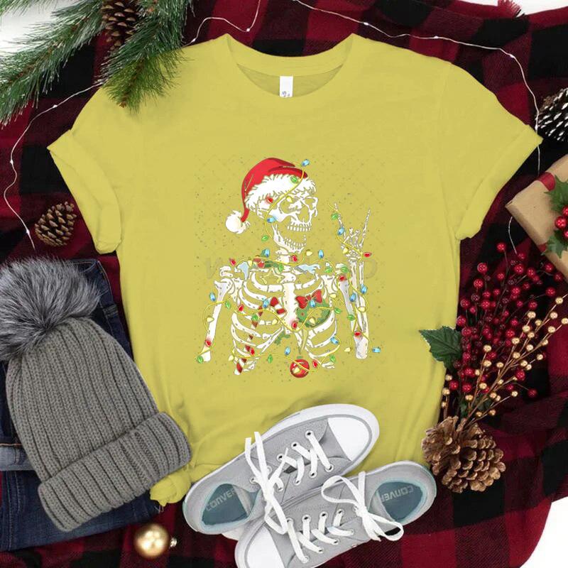 Christmas Santa Skull T Shirt Streetwear Unisexs Clothing Trendy Short Sleeve ONeck Tee Top Christmas Lights Skeleton Street Tees