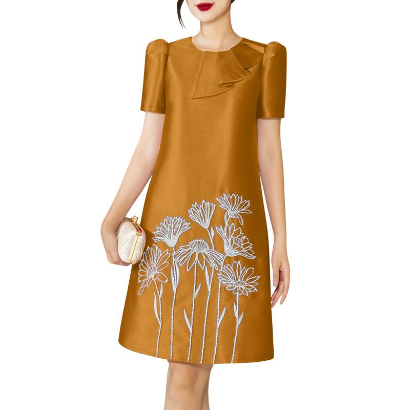 

ZANZEA Женское повседневное платье с круглым вырезом и коротким рукавом с вышивкой 5XL жёлтый