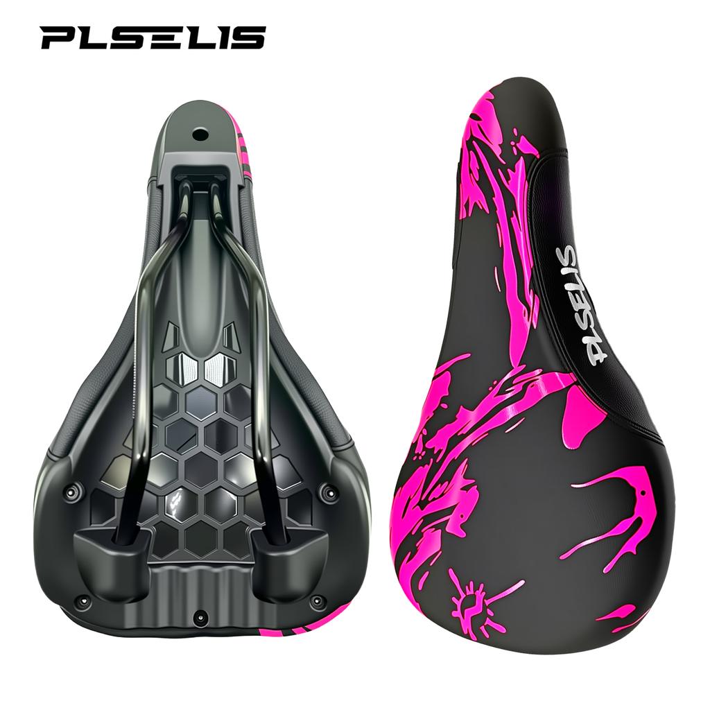 PLSELIS MTB Fietszadel, PU Leer Oppervlak, Nylon Basis, Zachte Spons Vulling. 290g Lichtgewicht, Comfortabel voor Lange Ritten.