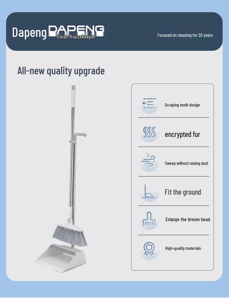 Home Broom & Dustpan Set with Comb Teeth - Perfect for Living Room Floor Cleaning