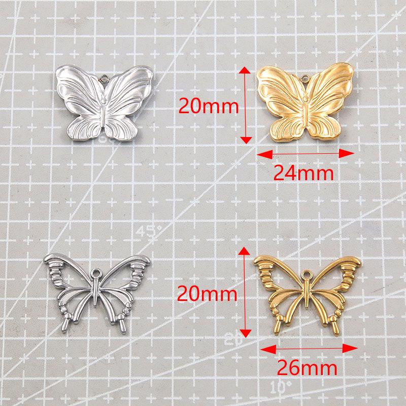 Butterfly Pendant Animal Charm - 304 Stainless Steel, 2 Colors & Styles, Hollow-Out Design