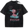 Unisex Black Washed Vintage T  Shirt Pokemon Polygon Slowpoke High  Quality Fabric for Fitness Casual Shopping