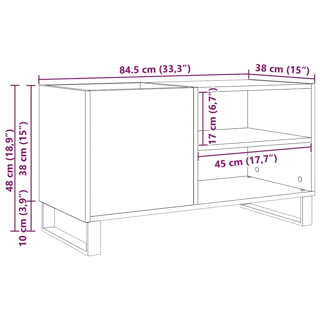 Vinyl Record Cabinet Black Oak Effect 85 x 38 x 48 cm