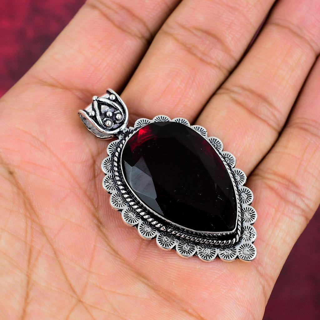 Red Garnet Jewelry, 925 Solid Sterling Silver Pendant, Handmade Gemstone Jewelry Pendant For Memorial Day