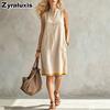 New Women's V-Neck Sleeveless Casual Loose Linen Dress