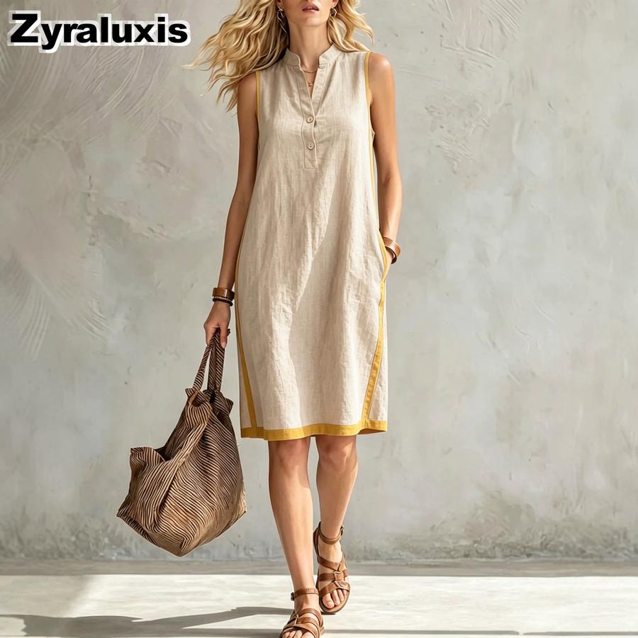 New Women's V-Neck Sleeveless Casual Loose Linen Dress