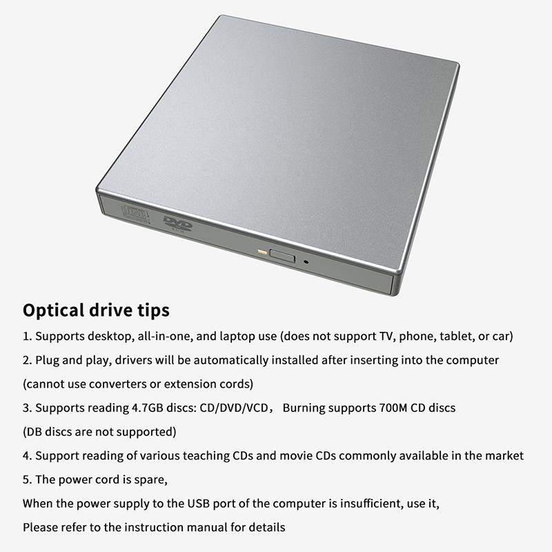 Usb 2.0 External Dvd Player Cd Drive Mp3 Music Movies Portable Reader For Windows 7/ 8/ 10 Laptop Desktop Pc Computer