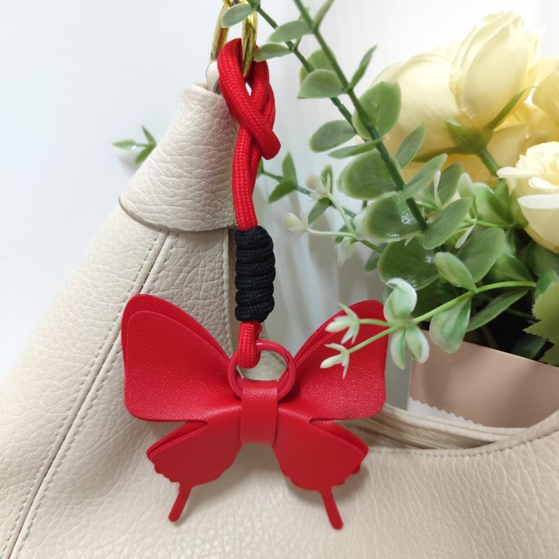 Cute Bow Butterfly Leather Keychain Pendant