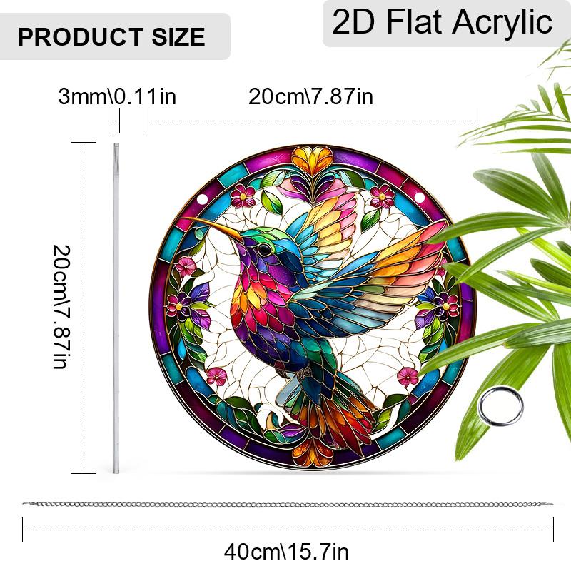 Acrylic Colorful Hummingbird Stained Glass Style Suncatcher, 2D Flat Acrylic Window Hanging Ornament for Nature & Art Lover Gifts