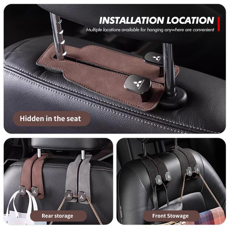 xkhr10 For Mitsubishi Car Hook Suede Leather Auto Seat Backrest Headrest Universal Hook Storage Rack Outlander Lancer L200 ASX Pajero