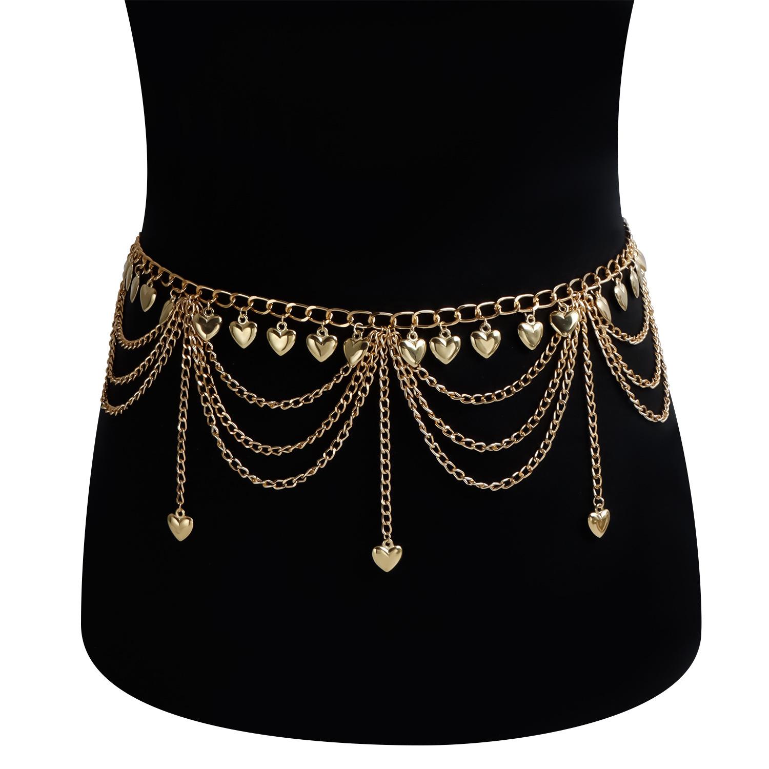 

Accessories Personalized Metal Retro Love Pendant Tassel Waist Chain Sexy Spice Girl Street Shoot Body Chain золотий