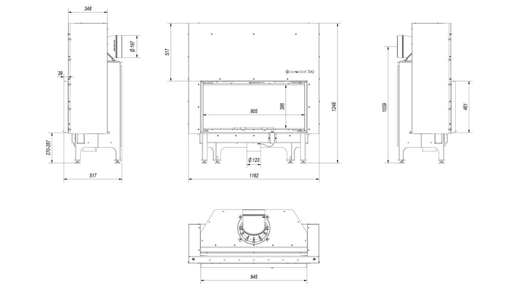 Steel fireplace KRATKI NADIA 14 kW Ø 200 Lift-up self closing door