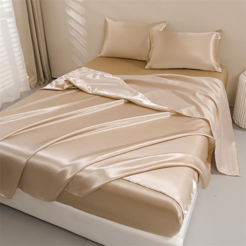 Satin Bed Sheets, Queen Size Sheets Set, 4 Pcs Silky Bedding Set   1 Deep Pocket Fitted Sheet + 1 Flat Sheet + 2 Pillowcases