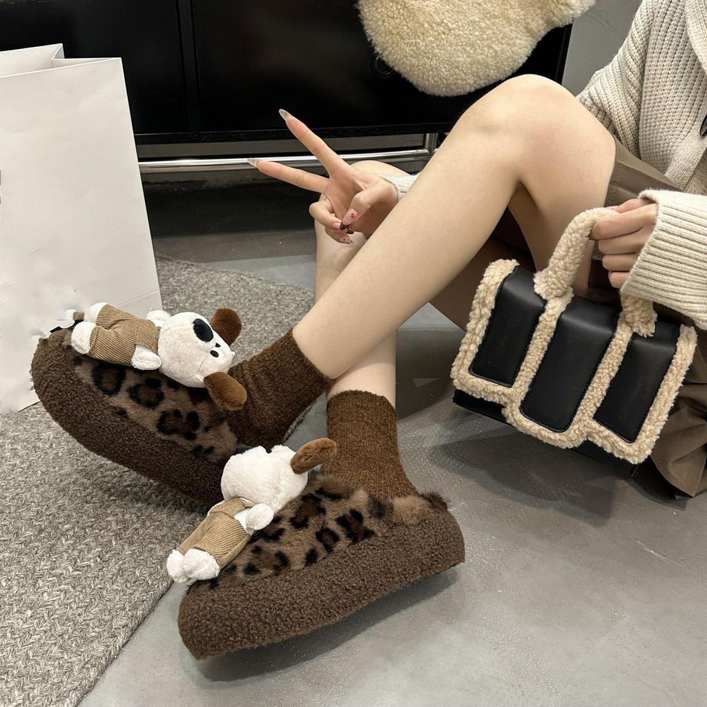 Thick-bottomed Plush Cotton Mop Plush Half Slippers 2025 Autumn and Winter New Cute Cartoon Bag Head Fluffy Slippers Women's Outer Wear
