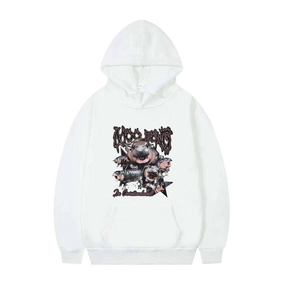 Moo Deng Vintage Grafik Hoodie Baby Nilpferd Lustiges Meme Kapuzen Trainingsanzug Herren Damen 90er Übergroßer Pullover Männlich Gothic Rock Hoodies