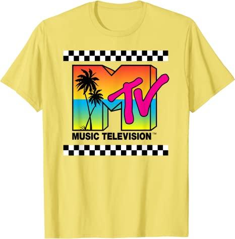 MTV Beach Island Flamingo Logo Vintage Graphic TShirt MTV Sunset Shape Boombox Checker Design Tee Top Unisex on The Moon Outfits