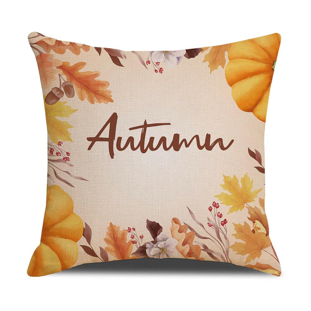 Home Autumn Harvest Pillow Cover New Pumpkin Maple Leaf Linen Print Sofa Pillow