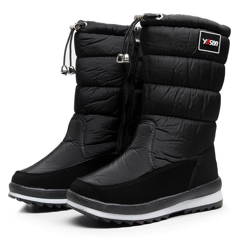 Winter snow boots women's tall cotton boots winter zipper waterproof non-slip velvet cotton shoes thickened
