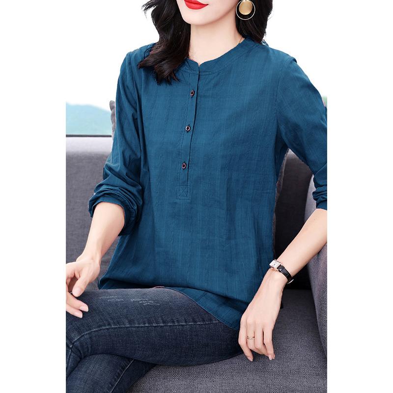 Spring Autumn Cotton Plaid Shirt Lady Long Sleeve Vintage Pullover Blouse Femme Loose Casual Top Women