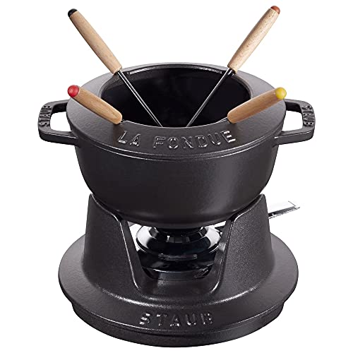 Staub "Black Fondue Set, 16cm" Cast Iron Enamel Pot [Official Japanese Product] Specialty 40511-970