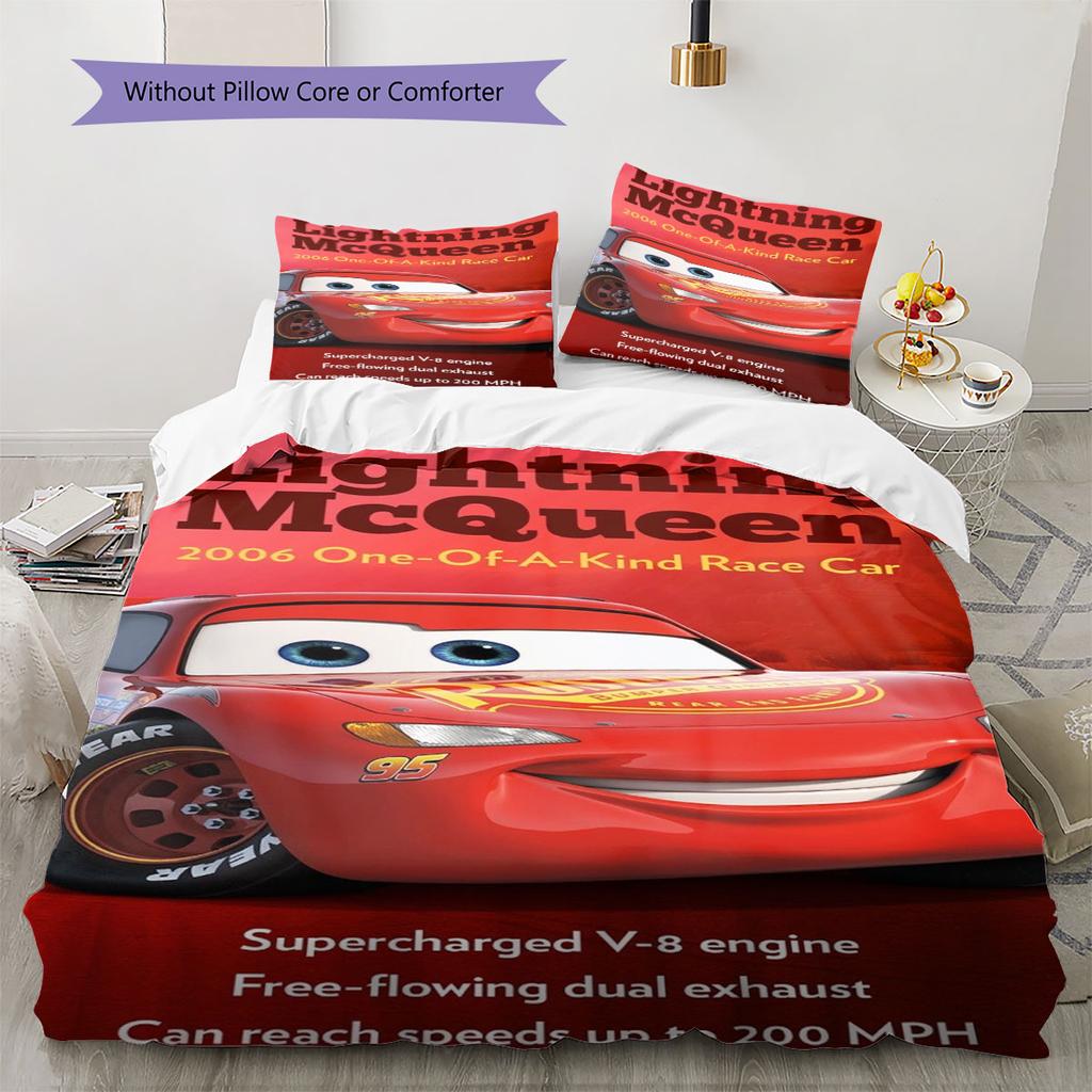 Lightning McQueen Cars 3Pcs Bedding Set for Kids, Soft Microfiber Bed Set for Boys Bedroom, Cartoon Movie Home Decor