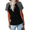 Women's Color Block V-Neck Button Decor Loose Short Sleeve T-shirt Casual Women's Top