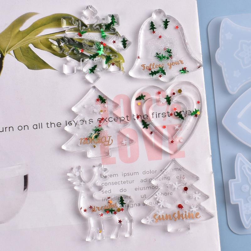 Weihnachtsform DIY Harz Kristall Epoxidform Schneeflocke Elch Anhänger Schlüsselanhänger Angebot Schmuck Silikonform Set Für Harz