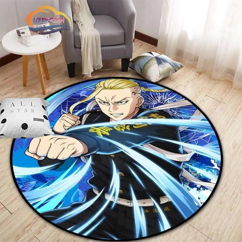 Anime Tokyo Revengers Kulatý koberec kreslený prostor Koberec do obývacího pokoje Kuchyně Jídelna Dětské koberce Podložka na jógu