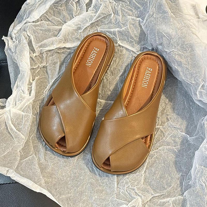 Baotou Half Slippers Women's Summer Wear 2025 New Thick-soled One-pedal Muller Shoes Flat-soled Sandals Lazy Sandals