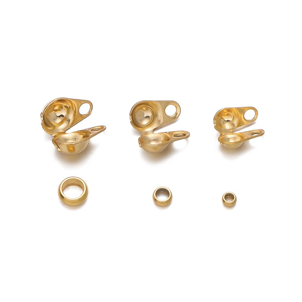 50Pcs Stainless Steel Crimp Bead Tips Knot Covers Clamshell Fold-Over Bead with 50pcs End Beads For DIY Jewelry Making