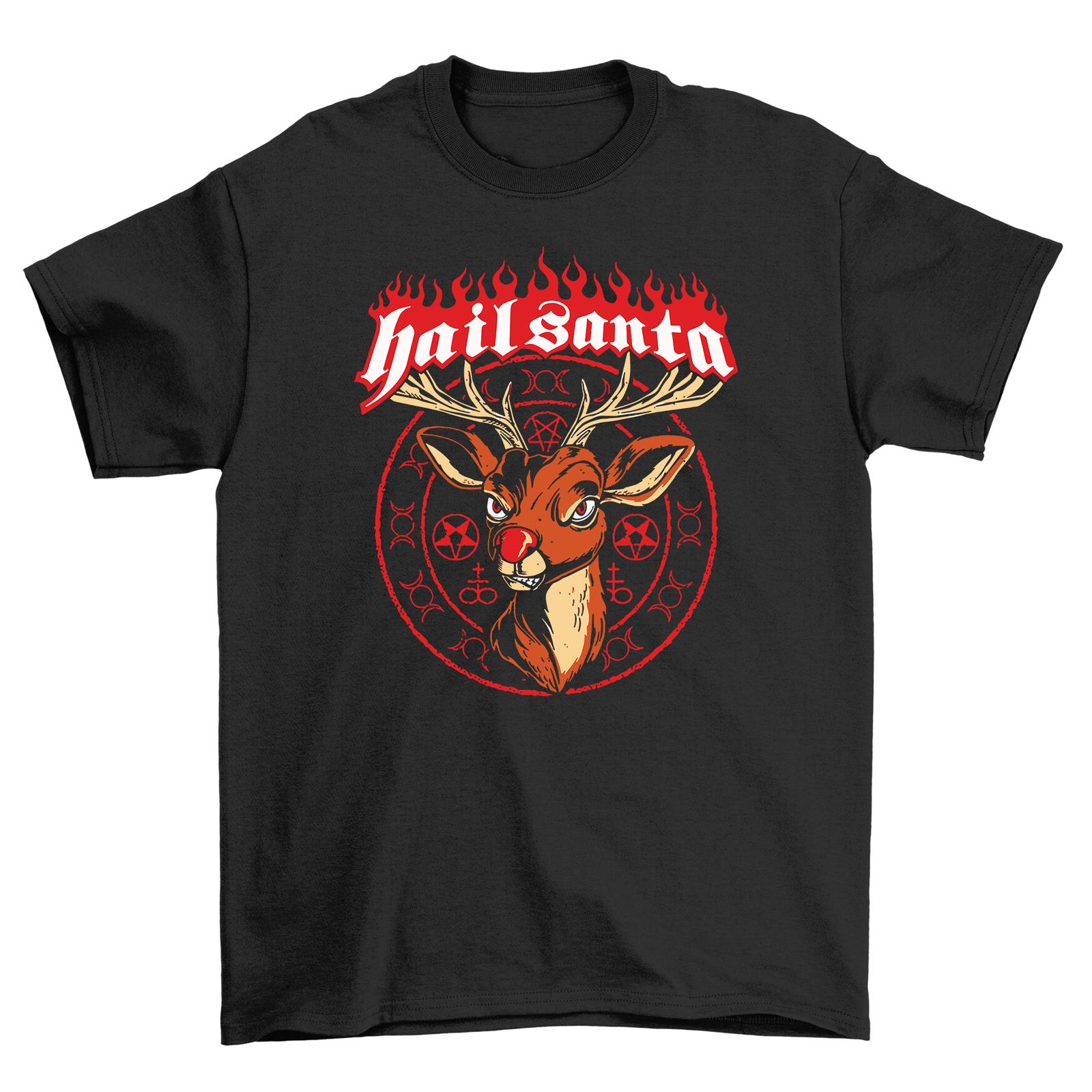 Hail Santa Reindeer Funny T-Shirt Mens Womens Tees Top - Ho-ho-hot! Unisex Design, 100% Cotton, Ideal 2XL