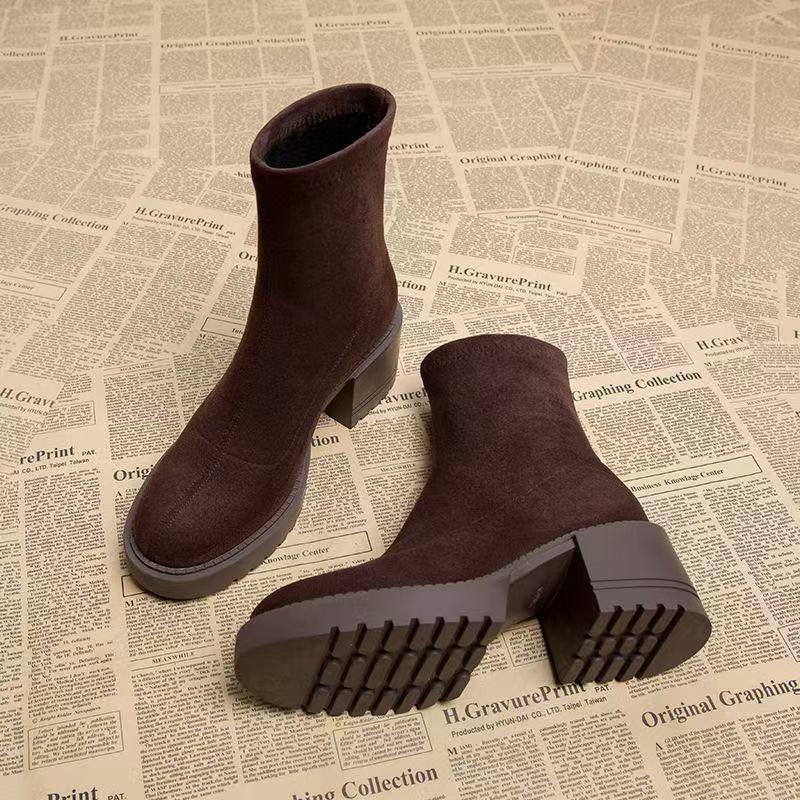 Boots for Women High Heels Suede Fashion Chunky Shoes Designer Luxury Winter Boots 2025 New Dress Botas Para Mujer Zapatos