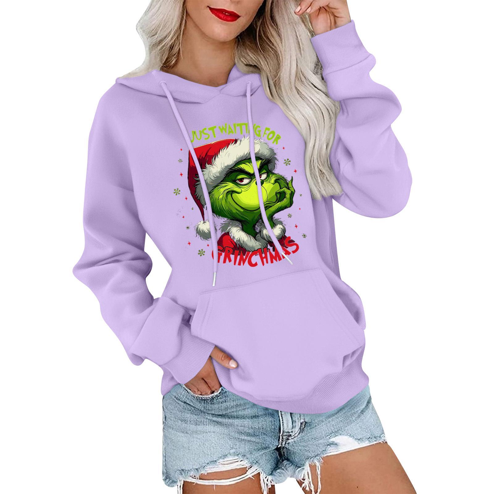 

Женский повседневный удобный свитшот с капюшоном, длинным рукавом и рождественским принтом XXXL фиолетовый