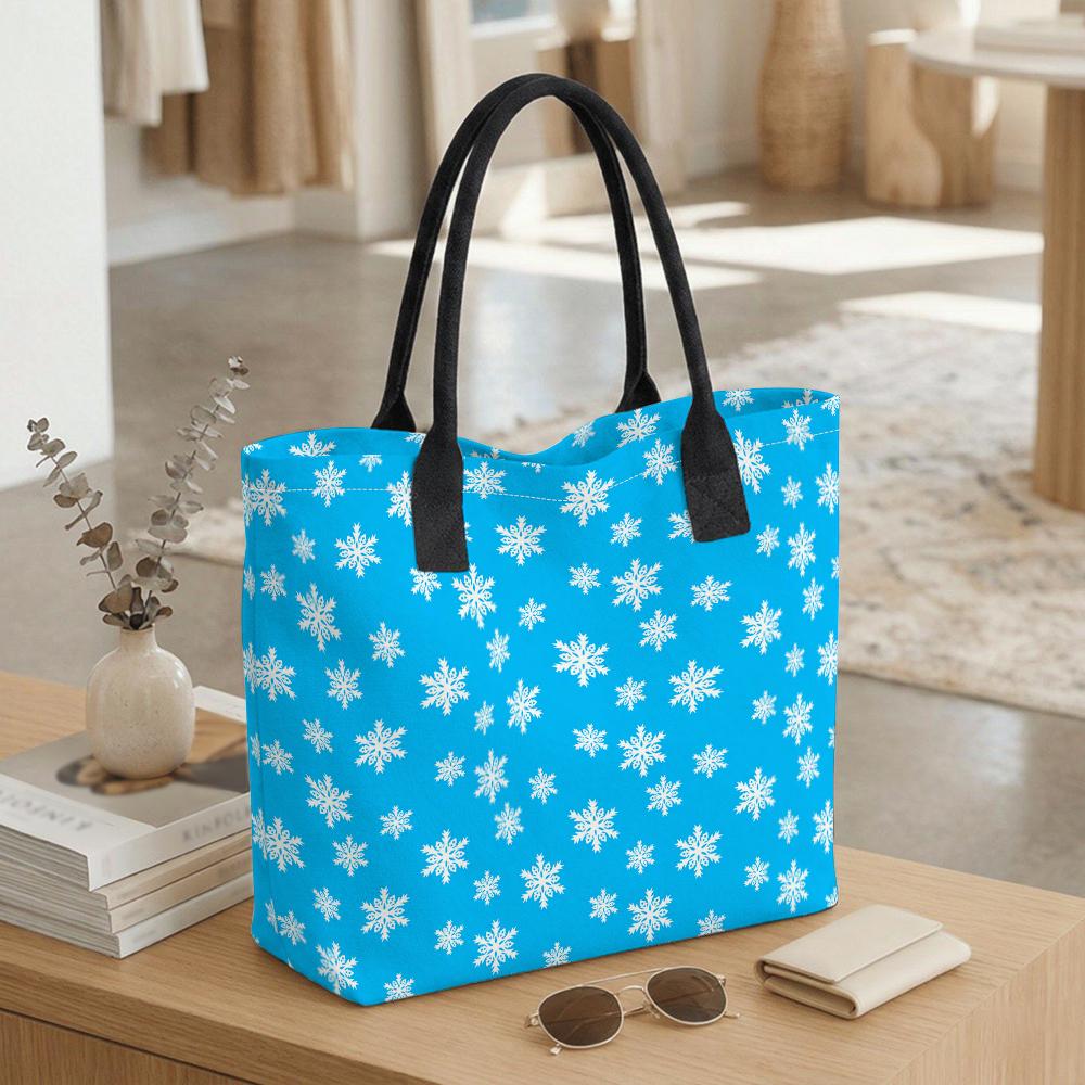 Blue Snowflake Pattern Tote Bag Winter Style Large Capacity Casual Handbag