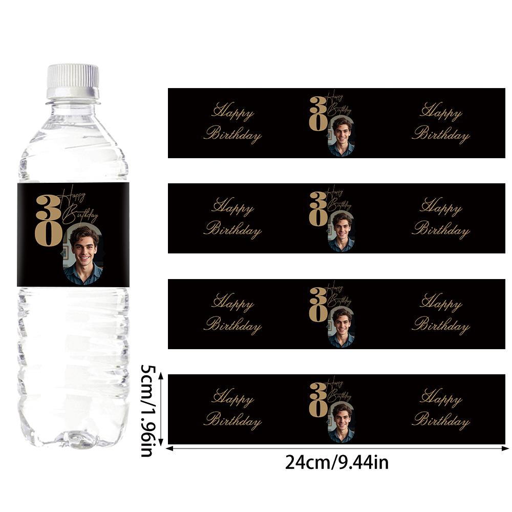 30pcs Custom 30 40 50 60 70th Birthday Party Bottle Sticker with Personalised Face Photo for Adult Birthday Party Decorations