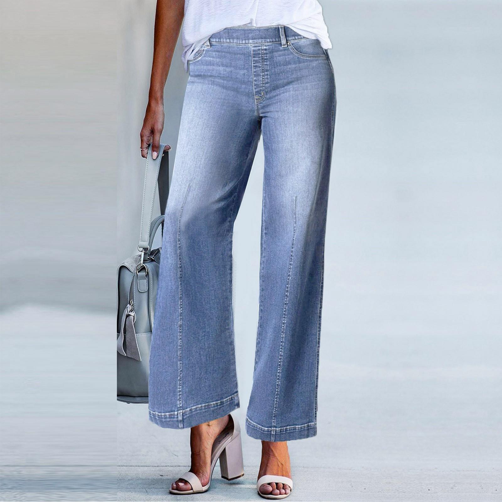 

Новые широкие джинсы для женщин, широкие джинсы со швом спереди, однотонные повседневные модные брюки XL