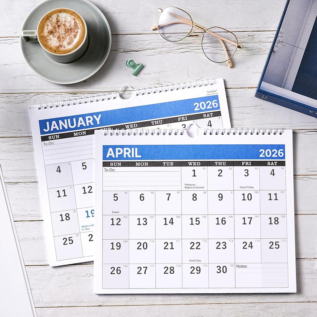 2026 Wall Calendar - 2 Month Wall Calendar 2026 Display (Folded in a Month), 17.6" x 11.3", Jan. 2026 - Dec. 2026, Calendar 2026 - Blue