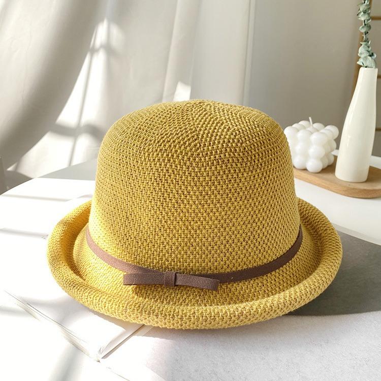 

Сезонный солнцезащитный козырек от солнца вязаная шапка солнцезащитный крем сладкие шарики литературный цилиндр милый бант шляпа-ведро M（56-58cm） жёлтый