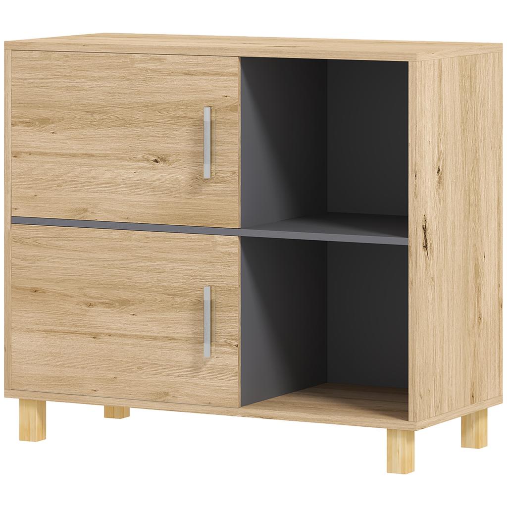 Bathroom Storage Cabinet Natural Wood 80x35x70 cm 2 Doors 2 Open Compartments