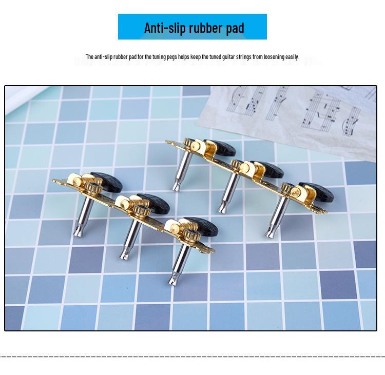Gold Plated 3+3 Long Position Acoustic Guitar Tuning Pegs with Black Plastic Heads