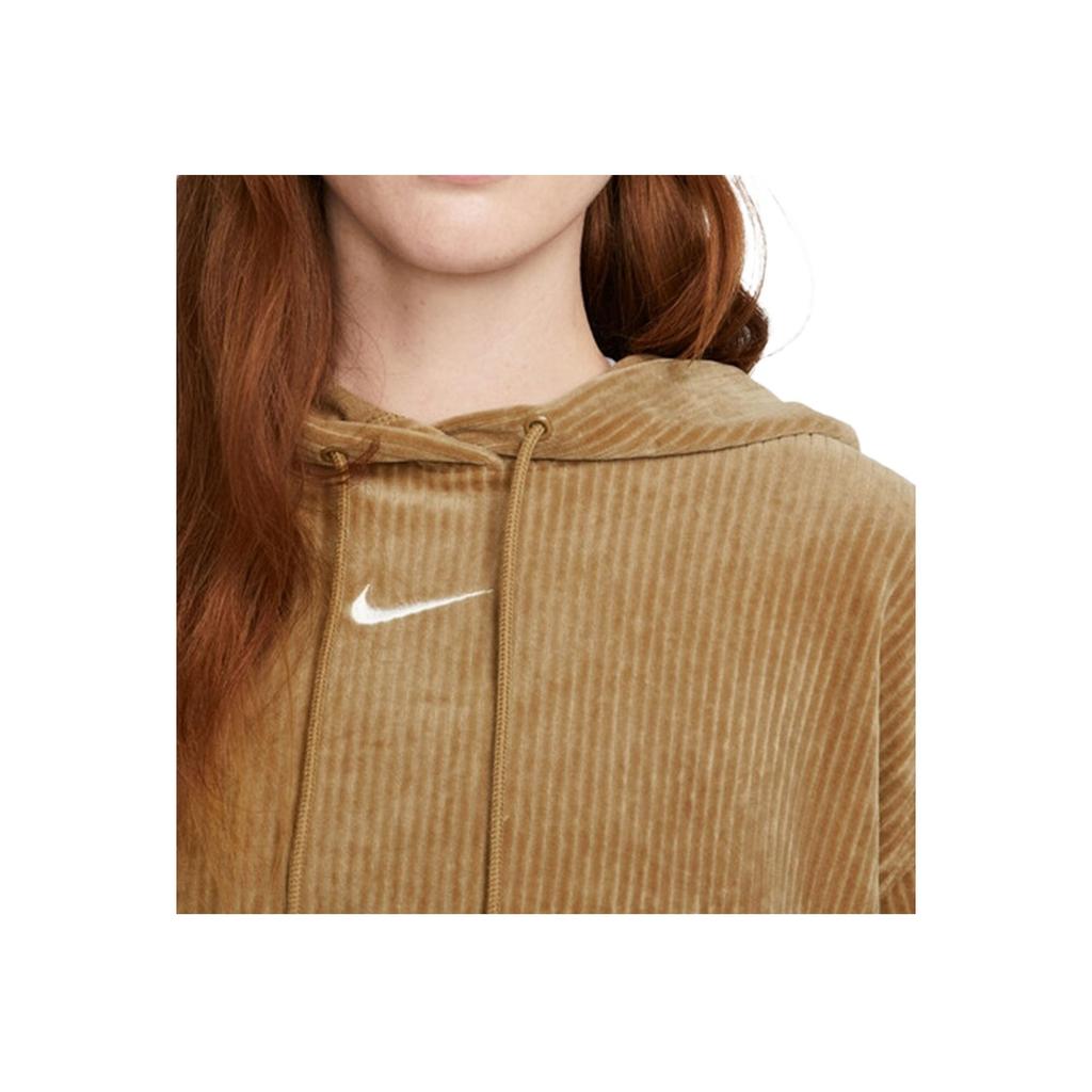 Nike Embroidered Logo Crop Hoodie With Drawstring Long Sleeves Women Tops Beige DQ5928-258