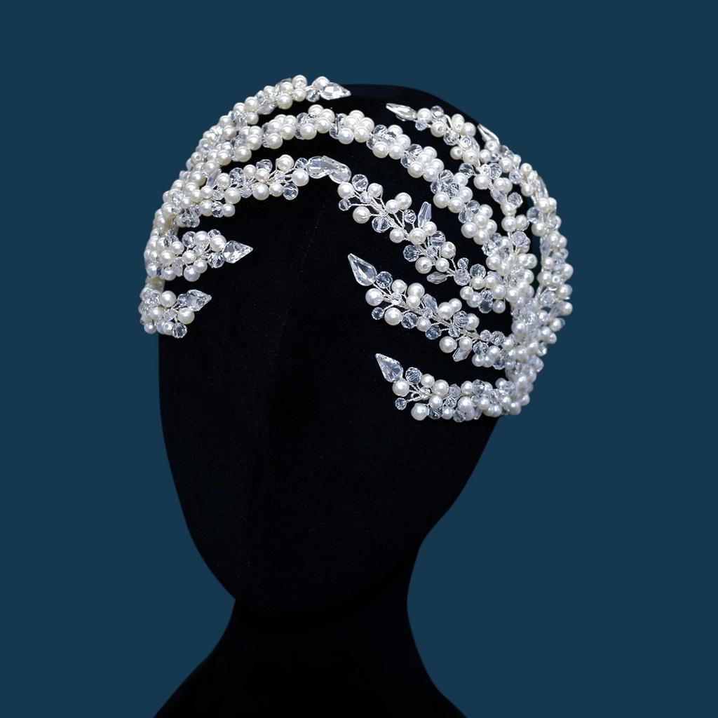 Crystal Pearl Bridal Headband & Veil Hair Accessory DZ076