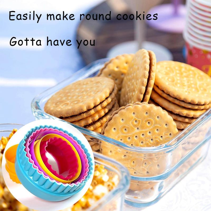 5pcs/6pcs Cookie Cutter Mould Set, Varisized, 2 Sides Round Scalloped Flower Square Shaped Biscuit Dough Molds, for DIY Baking