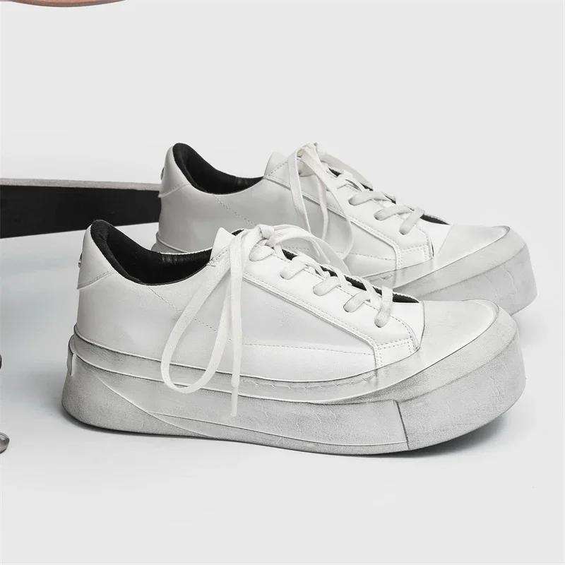 Fashion Fashion Casual Leather Men Thick Bottom Oxford Shoe New Outdoor Non-Slip Lace-Up Walking Sneakers Comfy All-match Vulcanize Shoe