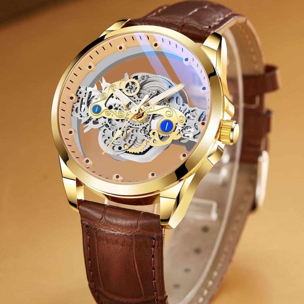 Leuchtende, wasserdichte, hohle, transparente Herrenuhr