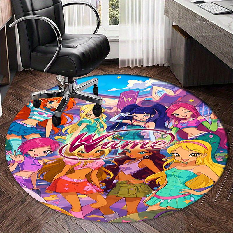 Custom Name Winx Club Printed Round Rug Carpet Chair Rug Area Rug Entryway Doormats,for Office Chair Living Room Bedroom Kitchen Room.