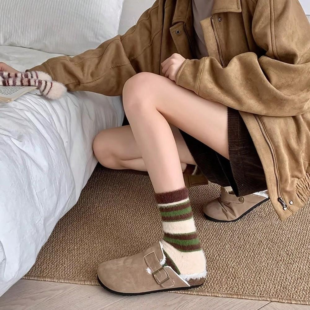 Thickened Striped Socks Plush Floor Socks New Mink Fleece Socks  Autumn Winter