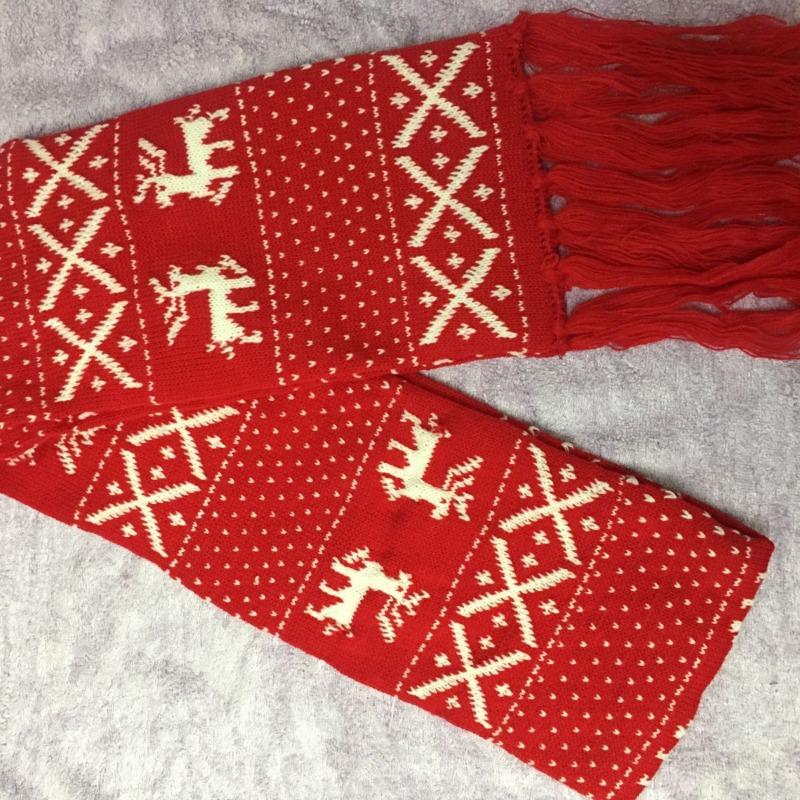 Couple Wool Warm Deer Knitted Scarf Christmas Snowflake Deer Scarf Double-sided Fashion Scarf